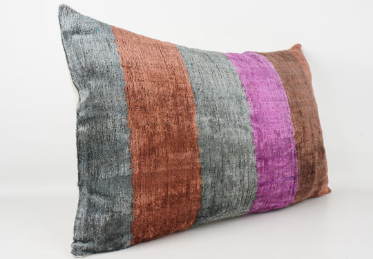 Silk/Velvet Kissenhülle 40x60cm mit Streifen Grau, Braun und Lila 