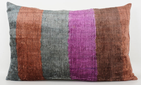 Silk/Velvet Kissenhülle 40x60cm mit Streifen Grau, Braun und Lila 