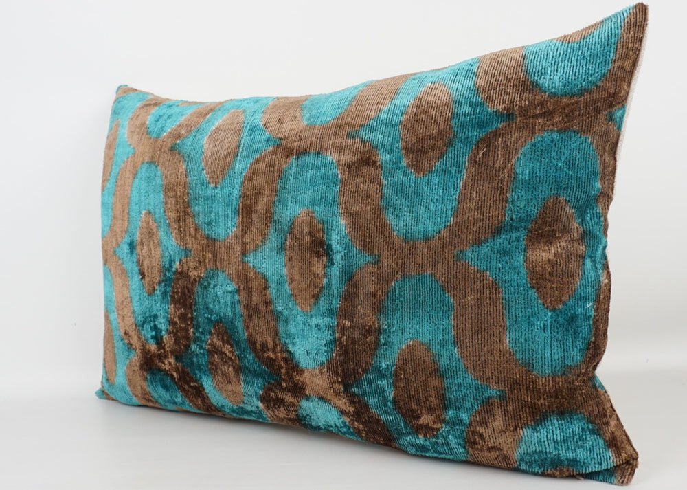 Silk/Velvet Kissenhülle 40x60cm mit Bögen und Punkten aqua, braun