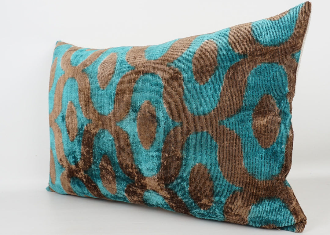 Silk/Velvet Kissenhülle 40x60cm mit Bögen und Punkten aqua, braun