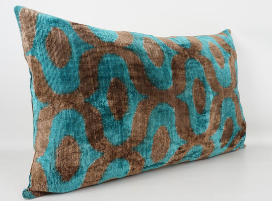Silk/Velvet Kissenhülle 40x60cm mit Bögen und Punkten aqua, braun