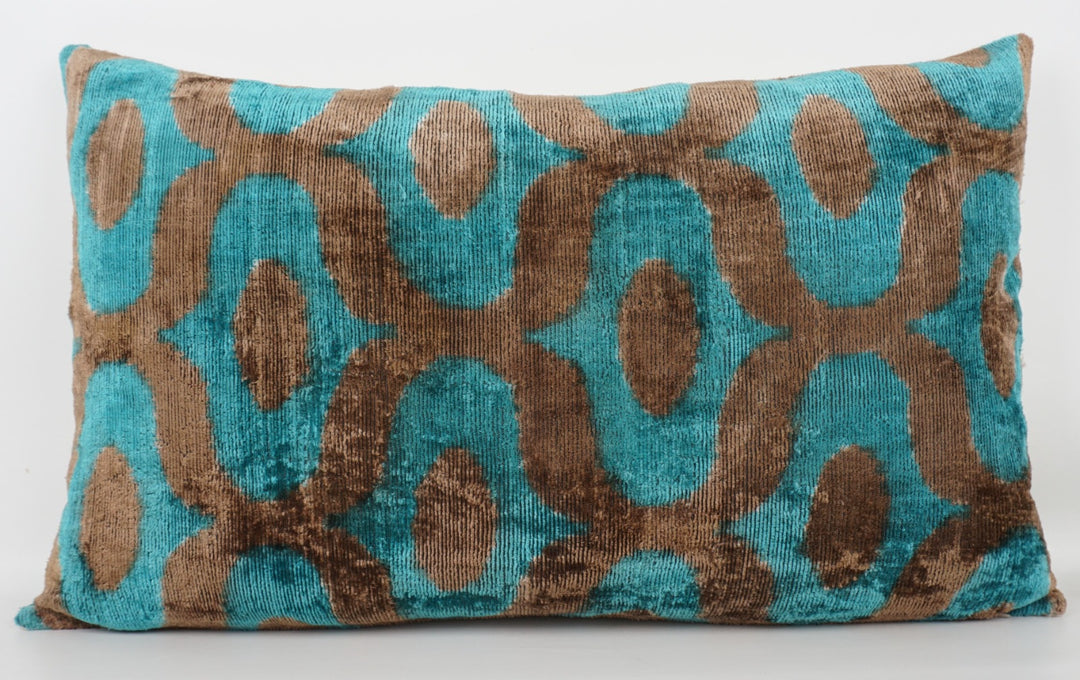 Silk/Velvet Kissenhülle 40x60cm mit Bögen und Punkten aqua, braun