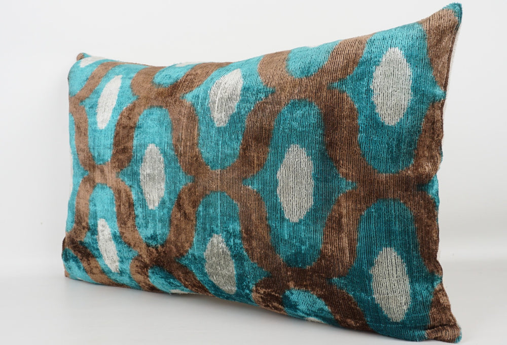 Silk/Velvet Kissenhülle 40x60cm mit Bögen und Punkten aqua, braun und offwhite