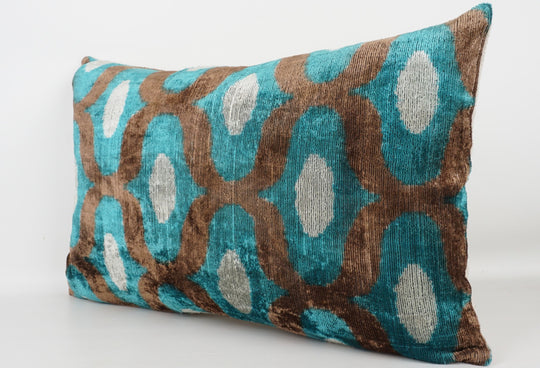Silk/Velvet Kissenhülle 40x60cm mit Bögen und Punkten aqua, braun und offwhite