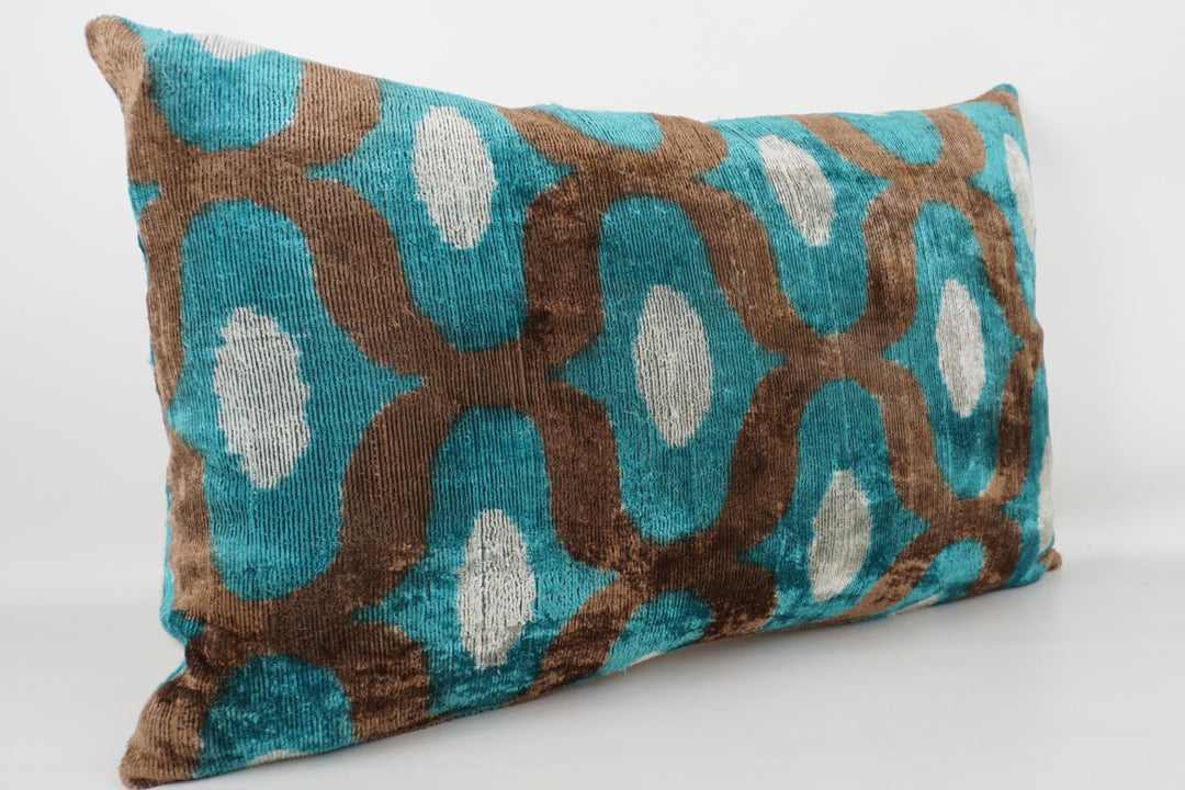 Silk/Velvet Kissenhülle 40x60cm mit Bögen und Punkten aqua, braun und offwhite