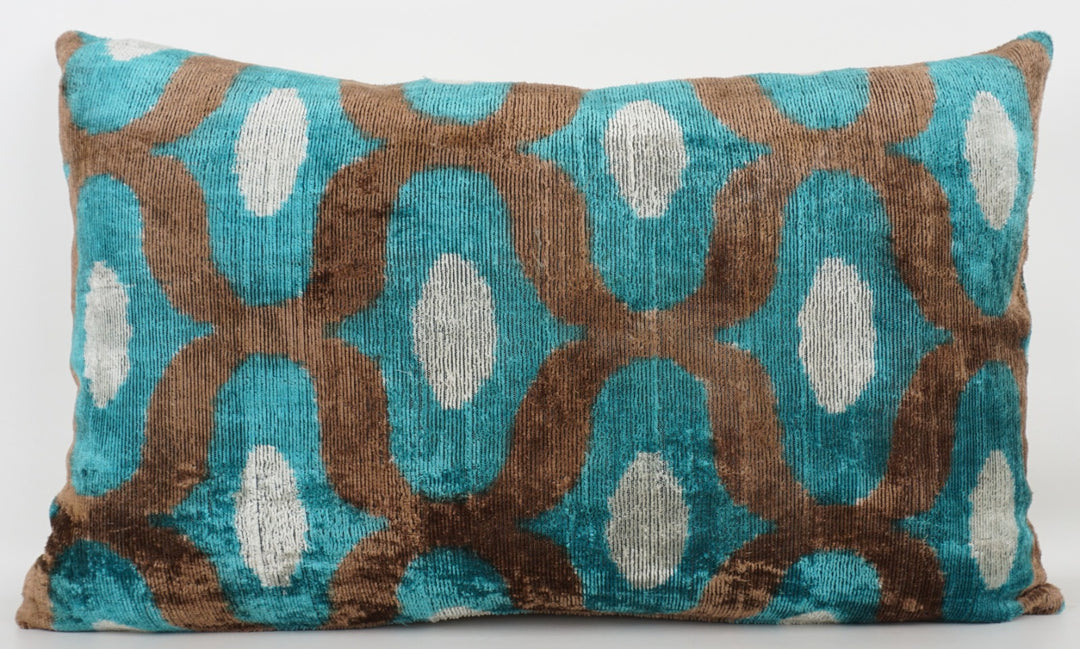 Silk/Velvet Kissenhülle 40x60cm mit Bögen und Punkten aqua, braun und offwhite