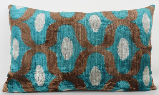Silk/Velvet Kissenhülle 40x60cm mit Bögen und Punkten aqua, braun und offwhite