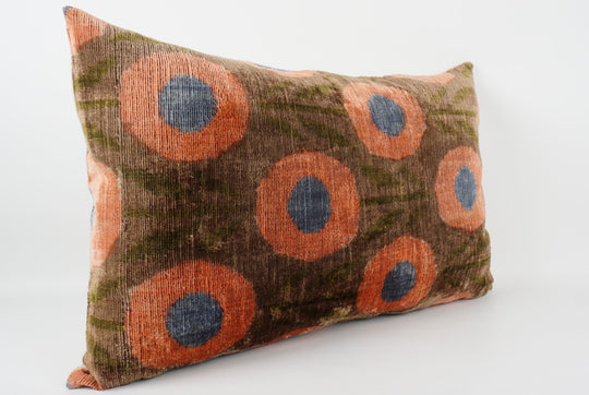 Silk/Velvet Kissenhülle 40x60cm mit Kreisen und Punkten in hellbraun, orange und blau