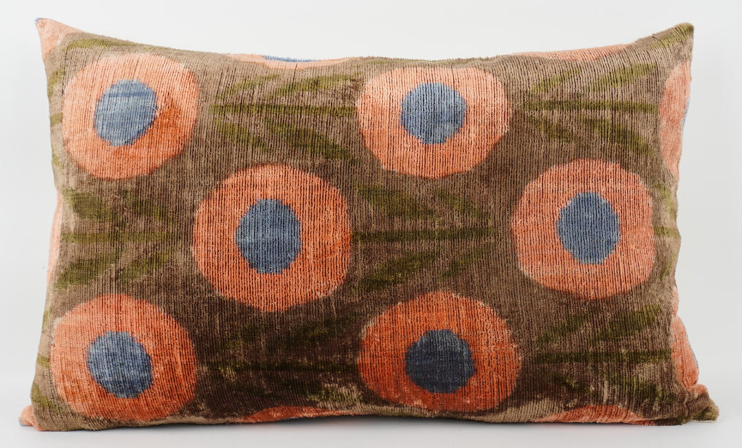 Silk/Velvet Kissenhülle 40x60cm mit Kreisen und Punkten in hellbraun, orange und blau