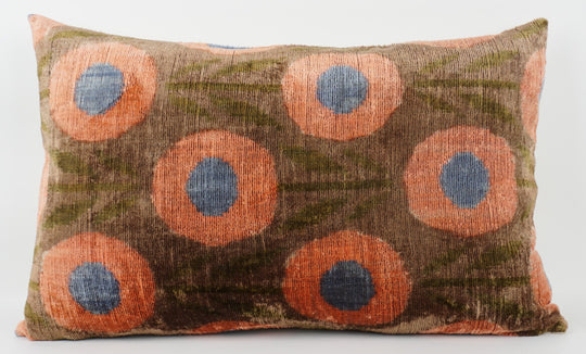 Silk/Velvet Kissenhülle 40x60cm mit Kreisen und Punkten in hellbraun, orange und blau