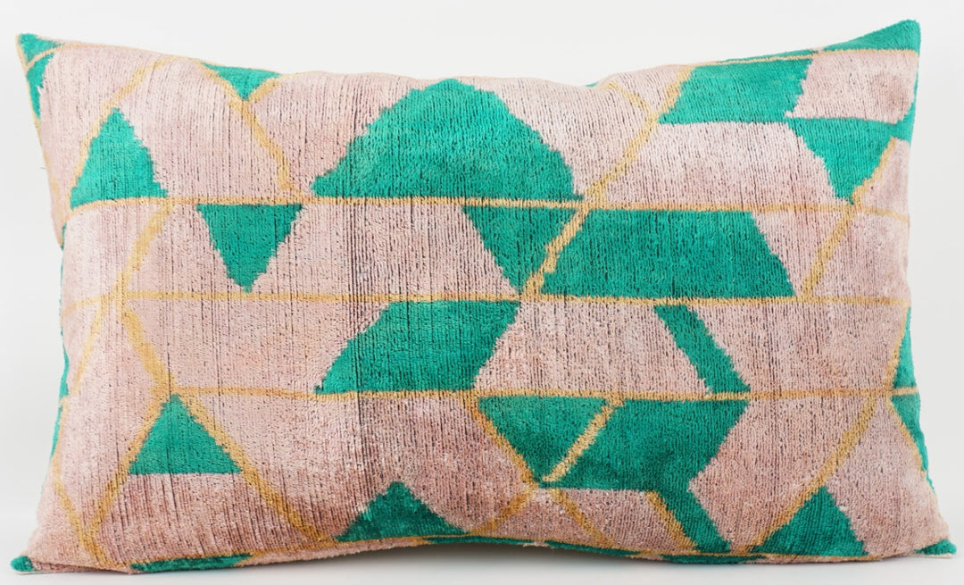 Silk/Velvet Kissenhülle 40x60cm mit grafischem Muster in grün-aqua, gold, taupe-rose