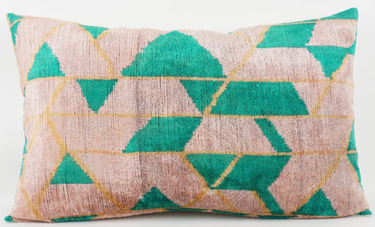 Silk/Velvet Kissenhülle 40x60cm mit grafischem Muster in grün-aqua, gold, taupe-rose