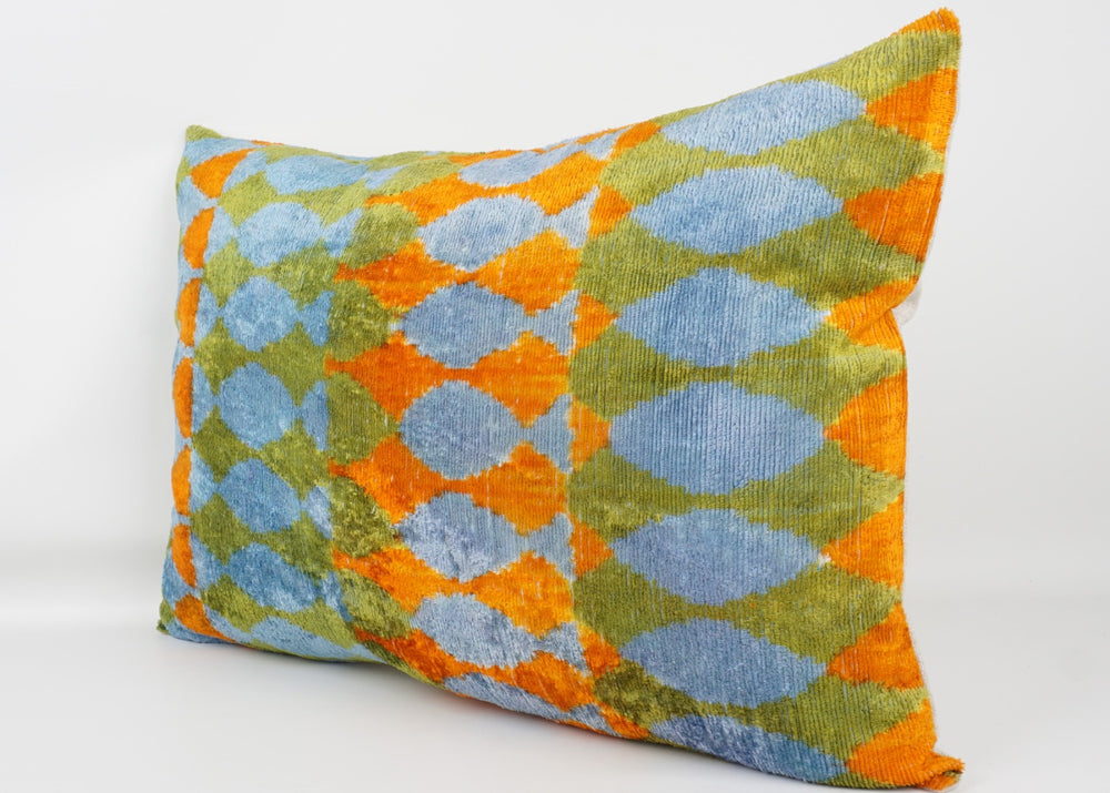 Silk/Velvet Kissenhülle 40x60cm geometrik Retro-Muster aqua-grün-orange
