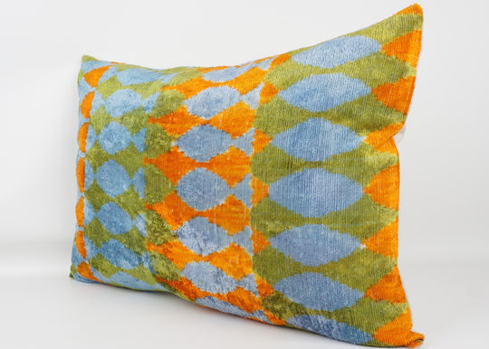 Silk/Velvet Kissenhülle 40x60cm geometrik Retro-Muster aqua-grün-orange