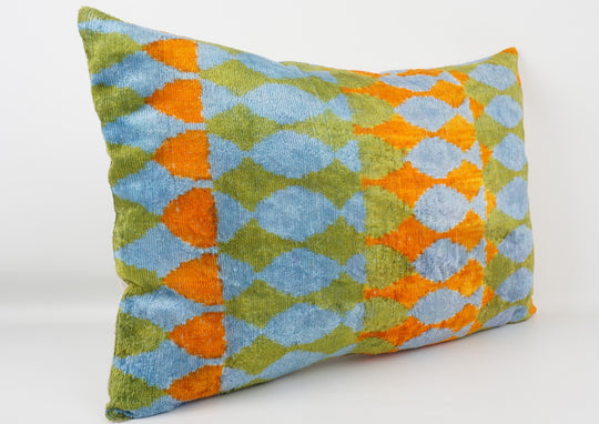 Silk/Velvet Kissenhülle 40x60cm geometrik Retro-Muster aqua-grün-orange