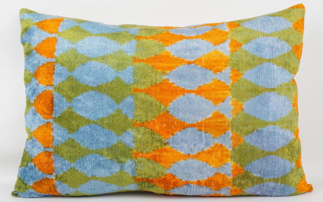 Silk/Velvet Kissenhülle 40x60cm geometrik Retro-Muster aqua-grün-orange