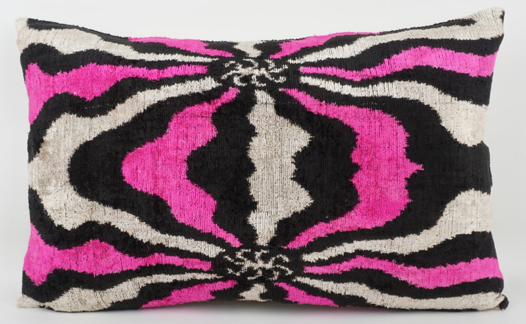 Silk/Velvet Kissenhülle 40x60cm Zebra-Muster pink-black-offwhite
