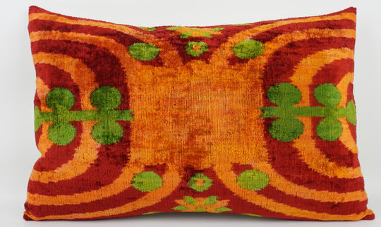 Silk/Velvet Kissenhülle 40x60cm Boho/Ethno Ikat-Muster orange-rot-grün