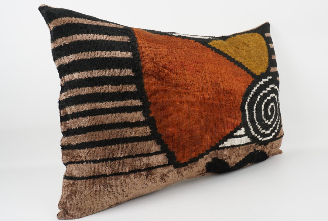 Silk/Velvet Kissenhülle 40x60cm Boho/Ethno Ikat-Muster orange-rot-grün