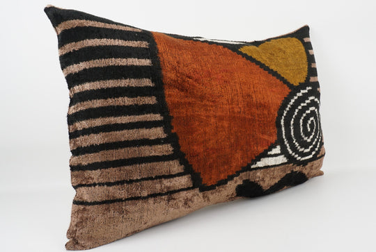 Silk/Velvet Kissenhülle 40x60cm Boho/Ethno Ikat-Muster orange-rot-grün