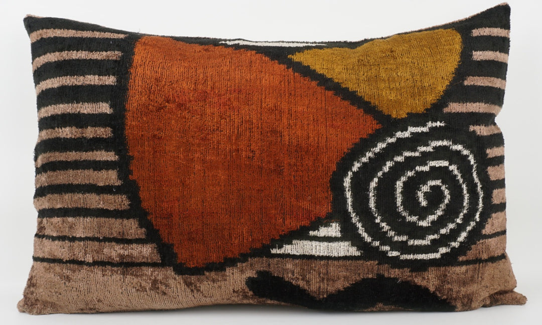 Silk/Velvet Kissenhülle 40x60cm Boho/Ethno Ikat-Muster orange-rot-grün