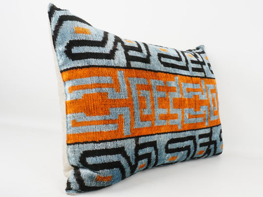 Silk/Velvet Kissenhülle 40x60cm Geometrisches Mid-Century-Muster blau-aqua-black-orange
