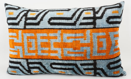 Silk/Velvet Kissenhülle 40x60cm Geometrisches Mid-Century-Muster blau-aqua-black-orange