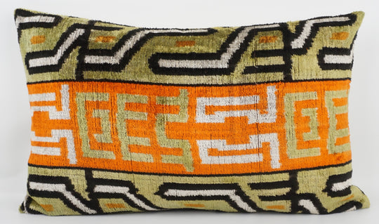 Silk/Velvet Kissenhülle 40x60cm Geometrisches Mid-Century-Muster olive-black-orange