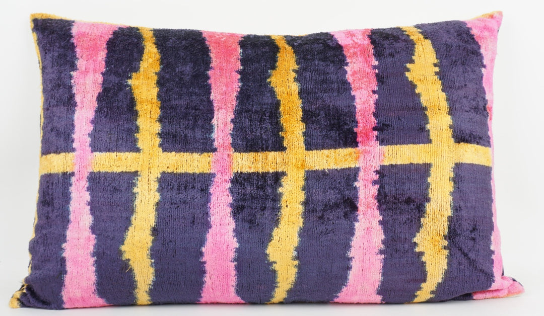 Silk/Velvet Kissenhülle wellenartigem Gitter-Muster 40x60cm  Lila-Rose-Senfgelb