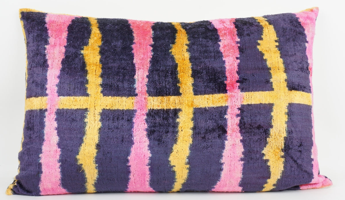 Silk/Velvet Kissenhülle wellenartigem Gitter-Muster 40x60cm  Lila-Rose-Senfgelb