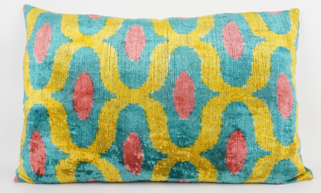 Silk/Velvet Kissenhülle 40x60cm mit Bögen und Punkten türkis, gelb, rosa