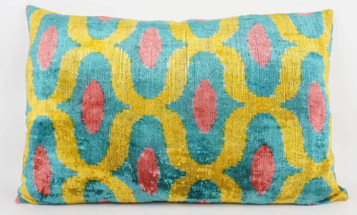 Silk/Velvet Kissenhülle 40x60cm mit Bögen und Punkten türkis, gelb, rosa