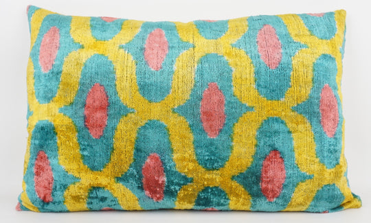 Silk/Velvet Kissenhülle 40x60cm mit Bögen und Punkten türkis, gelb, rosa