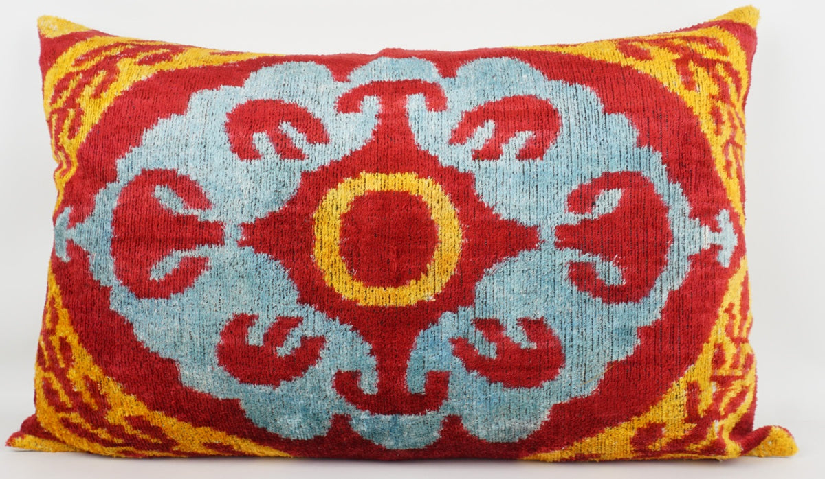 Silk/Velvet Kissenhülle 40x60cm Ornamental-florales Muster rot, hellblau, gelb