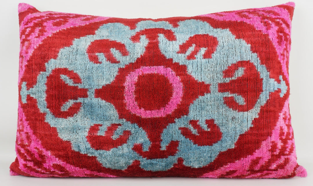 Silk/Velvet Kissenhülle 40x60cm Ornamental-florales Muster pink-fuchsia, rot, blau