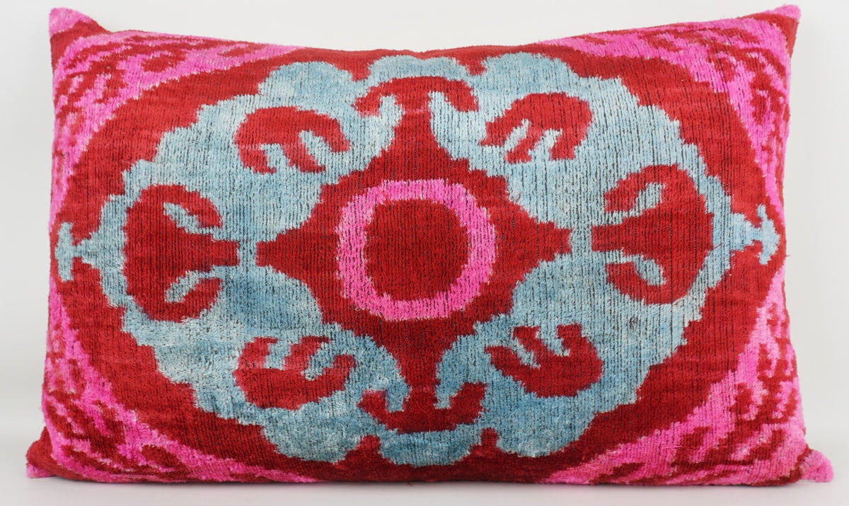 Silk/Velvet Kissenhülle 40x60cm Ornamental-florales Muster pink-fuchsia, rot, blau