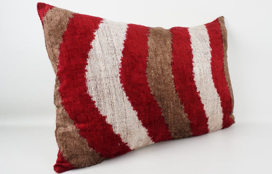 Silk/Velvet Kissenhülle 40x60cm mit Streifen und Bögen in offwhite-braun-rot