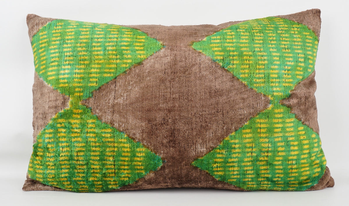 Silk/Velvet Kissenhülle 40x60cm geometrisches Rautenmuster limegrün-gelb-hellbraun