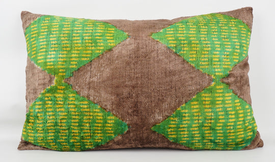 Silk/Velvet Kissenhülle 40x60cm geometrisches Rautenmuster limegrün-gelb-hellbraun