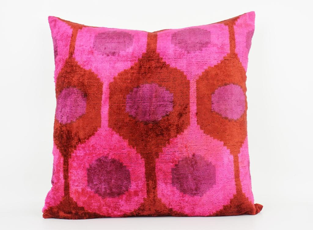 Silk/Velvet Kissenhülle 50x50cm Ikat-Ovale Pink,Rot,Lila