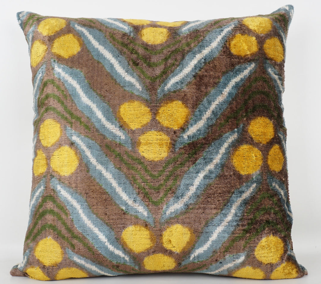 Silk/Velvet Kissenhülle 50×50 cm Punkt-Grafik-Design in hellbraun,aqua, gelb
