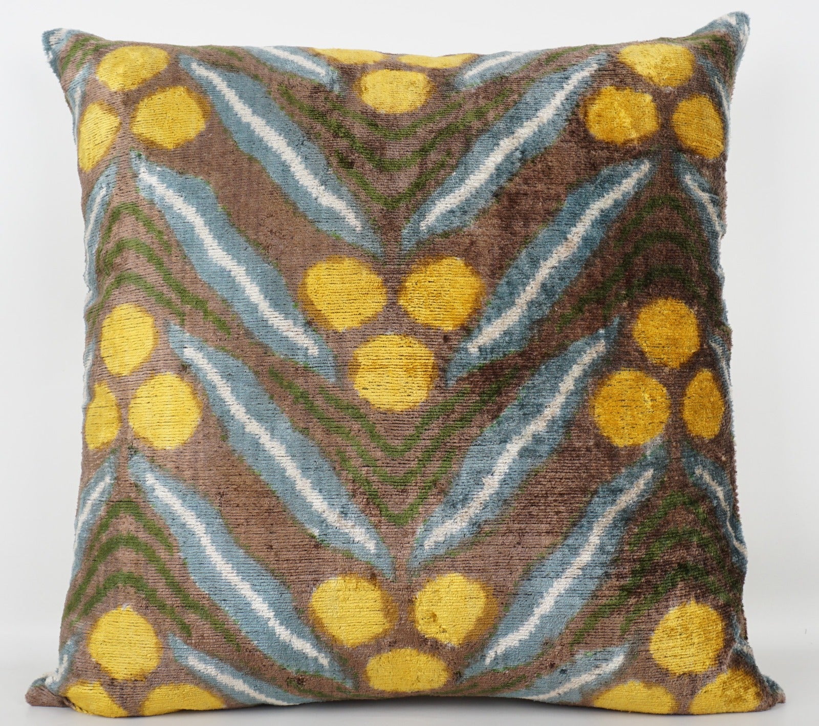 Silk/Velvet Kissenhülle 50×50 cm Punkt-Grafik-Design in hellbraun,aqua, gelb