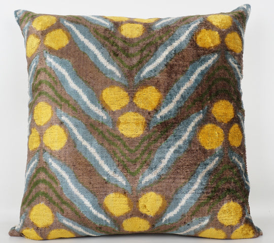 Silk/Velvet Kissenhülle 50×50 cm Punkt-Grafik-Design in hellbraun,aqua, gelb