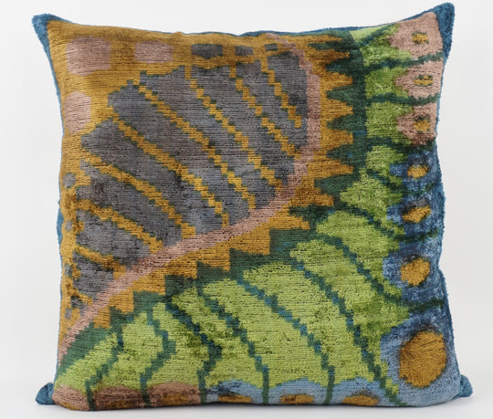 Silk/Velvet Kissenhülle 50x50cm grafisch-abstrakten Bögen und Linien grün,braun und blau