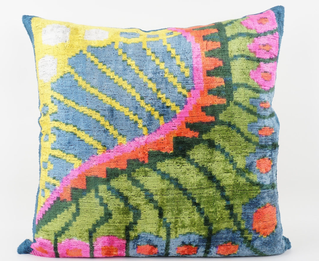 Silk/Velvet Kissenhülle 50x50cm grafisch-abstrakten Bögen und Linien bunt-multi