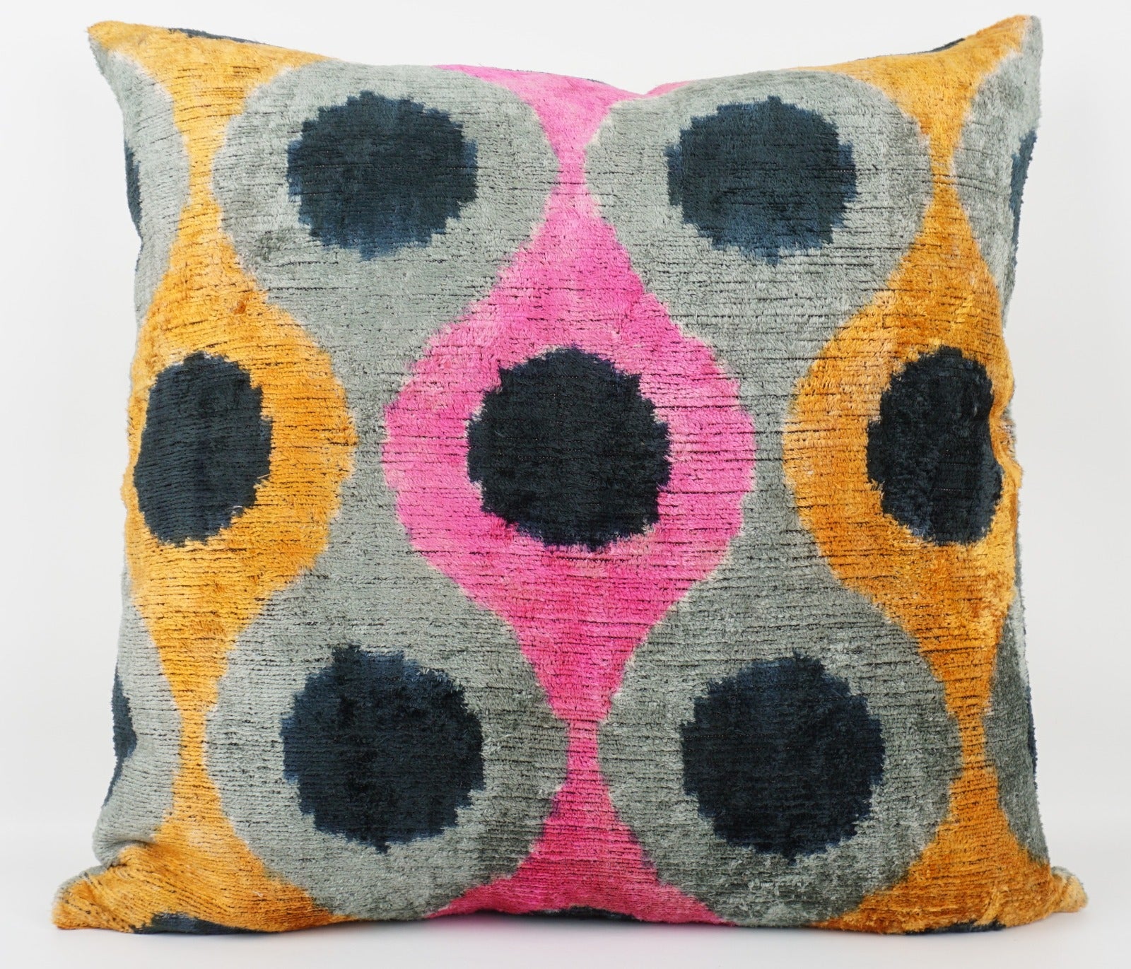 Silk/Velvet Kissenhülle 50x50cm Ikat-Ovale grau,pink,orange,blau