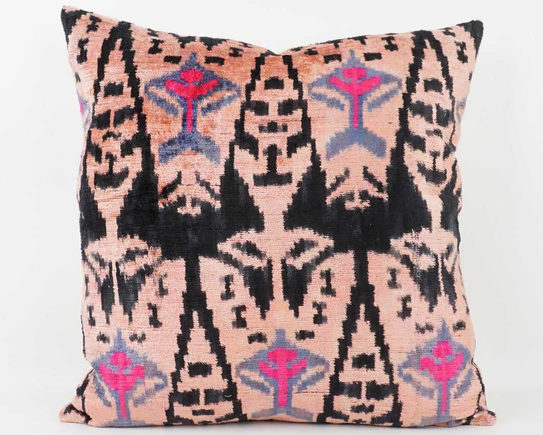 Silk/Velvet Kissenhülle 50x50cm Ikat-Boho-Ethno Muster rosa,pink,blau,offwhite