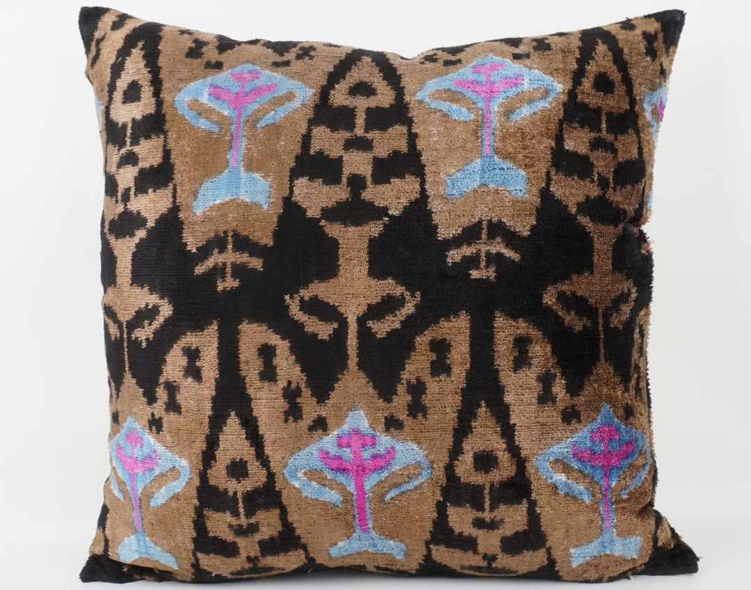 Silk/Velvet Kissenhülle 50x50cm Ikat-Boho-Ethno Muster braun,lila,black,offwhite