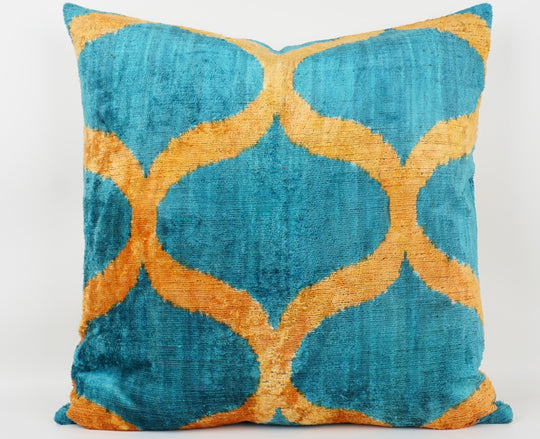 Silk/Velvet Kissenhülle 50×50 cm Bögen in türkisblau-gelb
