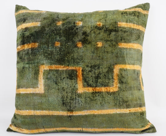 Silk/Velvet Kissenhülle 50x50cm grafisch-abstrakte Linien Olive-Moosgrün-Senfgelb
